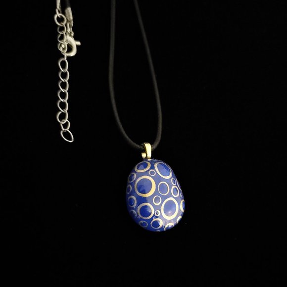 Hand Painted Dot Art Pendant, Cobalt and Gold - Picture 5 of 14